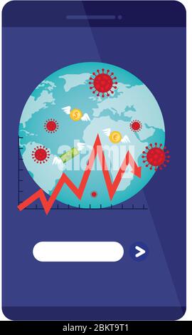 planète terre de covid19 dans smartphone avec des statistiques flèche et argent Illustration de Vecteur