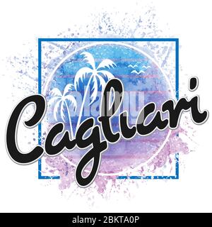 Cagliari belle ville en europe. Vecteur illustration dessin animé aquarelle badge splash Illustration de Vecteur