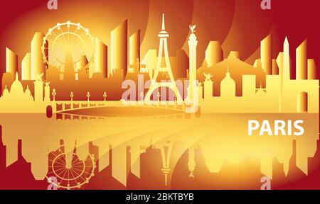 Illustration du voyage à Paris. Motif vectoriel avec vue avant des monuments de Paris dans des couleurs dégradées, tourisme français et arrière-plan de voyage pour l'impression, Illustration de Vecteur