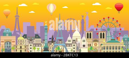 Illustration colorée de Paris. Design avec des monuments parisiens isolés, tourisme français et vecteur de voyage fond pour l'impression, t-shirt, sou Illustration de Vecteur