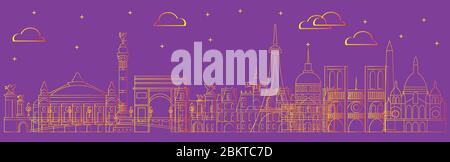 Illustration de Paris dans un style art de ligne. Design estival coloré avec des monuments isolés de Paris, le tourisme français et le vecteur de voyage backgroun Illustration de Vecteur