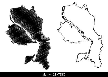 Novosibirsk City (Fédération de Russie, Russie) illustration vectorielle cartographique, esquisse de gribble carte de Novosibirsk Illustration de Vecteur