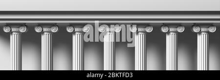 Colonnes en pierre de construction classique. Colonnes en marbre de style ionique, façade de temple grec ancien. illustration 3d Banque D'Images