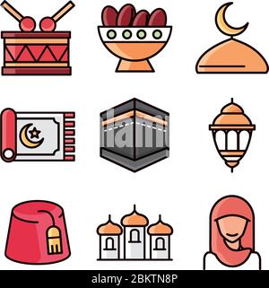 eid mubarak islamique célébration religieuse icônes traditionnelles ensemble vecteur illustration icône de style plat Illustration de Vecteur