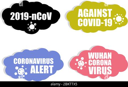 2019-ncov. Icône du coronavirus. Contre Covid-19. Virus Wuhan Corona. Alerte de coronavirus. Ensemble d'affiches isolé sur fond blanc Banque D'Images