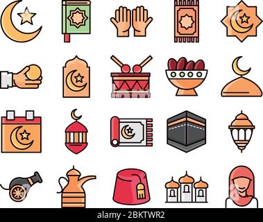 eid mubarak islamique célébration religieuse icônes traditionnelles ensemble vecteur illustration icône de style plat Illustration de Vecteur