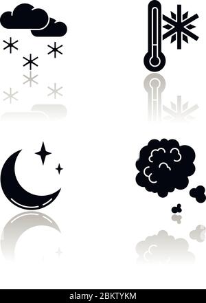 Jeu d'icônes de glyphe noir d'ombre portée de prévision météorologique Illustration de Vecteur