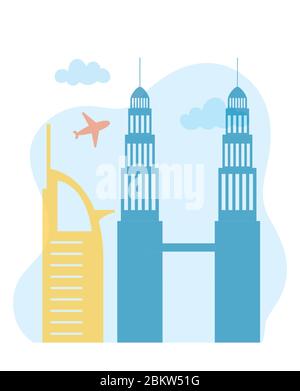 petronas tours jumelles skyline avion vol ville scène vecteur illustration Illustration de Vecteur