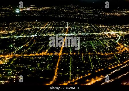 Vol nocturne en décembre au départ de Chicago arrivant à Seattle, États-Unis Banque D'Images