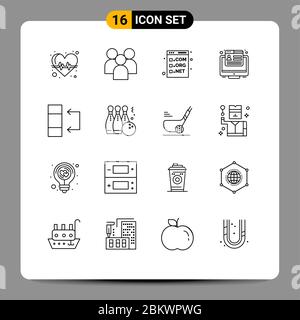 Universal Icon Symbols Group of 16 les contours modernes du Web, du marketing, de l'équipe, de la conversion, du développement éléments de conception vectorielle modifiables Illustration de Vecteur