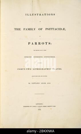 Illustrations de la famille des Psittacidae, ou perroquets (1832) -page titre du livre -par Edward Lear. Banque D'Images