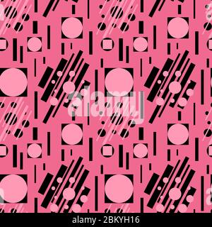 Formes géométriques motif sans couture. Rayures et attrition sur fond rose. Illustration vectorielle. Illustration de Vecteur