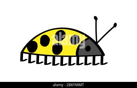 coléoptère jaune avec des points noirs ronds et des antennes sur fond blanc. imitation du dessin pour enfants. style plat Illustration de Vecteur