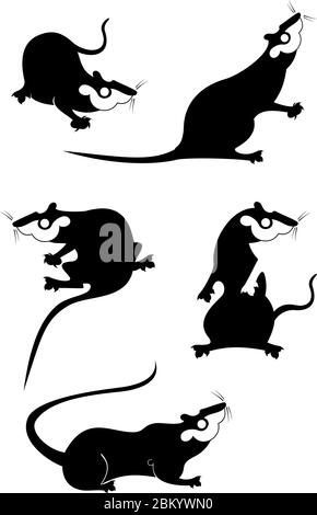 Ensemble de souris ou de rat original pour la conception. Illustration d'origine noir sur blanc pour rat ou souris Illustration de Vecteur