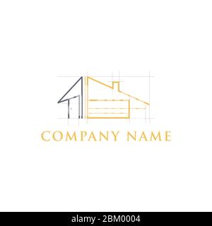 Maison immobilier construction logo design image vecteur. Logo de maison concept d'architecture avec design de grille Illustration de Vecteur