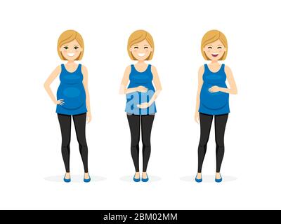 Bonne femme enceinte dans différentes poses. Illustration vectorielle isolée Illustration de Vecteur