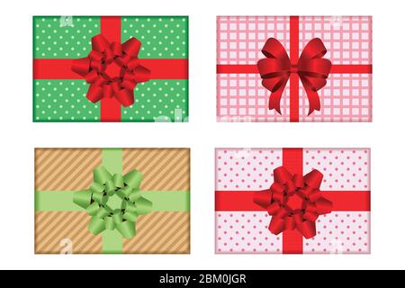 Illustration vectorielle de coffret cadeau isolée sur fond blanc. Boîtes-cadeaux colorées de Noël. Illustration de Vecteur