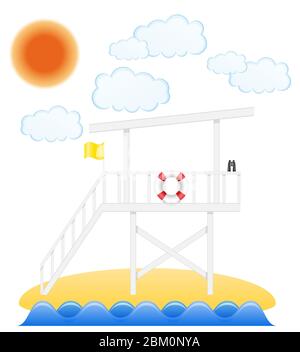 tour de sauvetage de plage pour sauver la noyade personnes vecteur illustration isolée sur fond blanc Banque D'Images