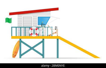 tour de sauvetage de plage pour sauver la noyade personnes vecteur illustration isolée sur fond blanc Banque D'Images