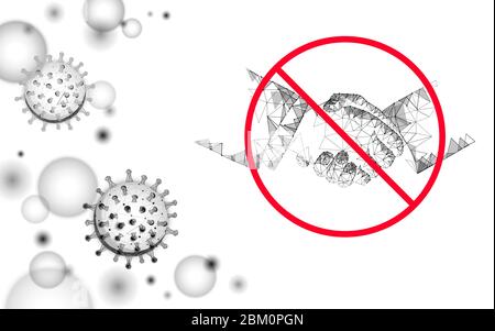 Arrêtez le rendu 3D à faible teneur en poly du mouvement du coronavirus. Prévention infection virus grippe pneumonie. Éviter le vecteur de médecine de la technologie de distance Illustration de Vecteur