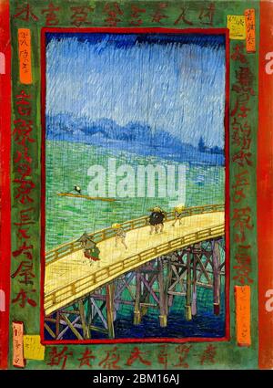 Vincent van Gogh, Pont sous la pluie (après Hiroshige), peinture de paysage, 1887 Banque D'Images