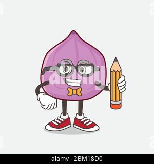 Illustration de la mascotte de dessin animé de la figure de fruit tenant un crayon Illustration de Vecteur