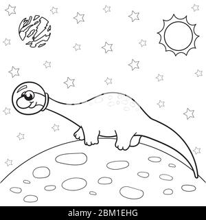 Illustration vectorielle d'un astronaute de dinosaures dans l'espace, diplodocus - livre de coloriage pour enfants Illustration de Vecteur