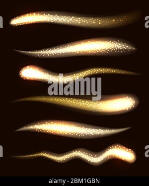 Ensemble de scarde étincelant. Étoiles de poussière ou pistes de comètes scintillantes dorées. Illustration vectorielle. Illustration de Vecteur