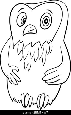 Dessin-modèle noir et blanc Illustration de Funny Owl Bird Wild Animal caractère coloriage Book page Illustration de Vecteur