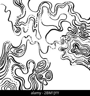 Fond noir et blanc abstrait. De nombreuses lignes incurvées chaotiques créent un motif sur la surface, chaotique et abstrait, graphique dessiné à la main. Illustration de Vecteur