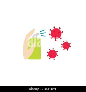 Main avec antiseptique dans une bouteille et liquide desinpiquant tue les germes et les virus Illustration de Vecteur