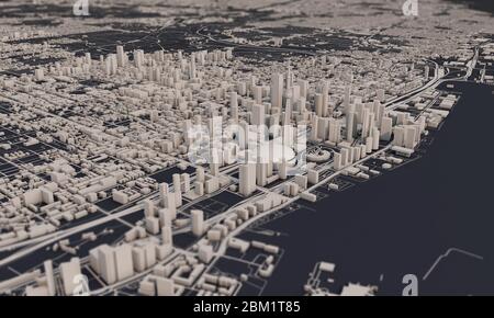 Toronto, Canada carte de la ville rendu 3D. Vue satellite aérienne. Banque D'Images