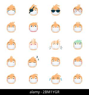 Icônes d'émotion. Ensemble de symboles Emoji plats. Illustration de Vecteur