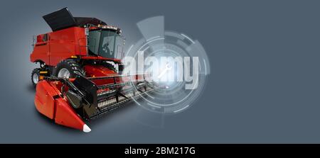Moissonneuse-batteuse avec un symbole de service. Entretien des machines agricoles. Banque D'Images