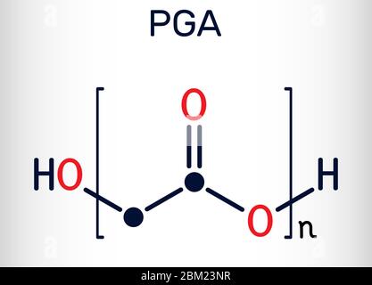 Polyglycolide ou acide polyglycolique, molécule PGA. C'est un polymère thermoplastique biodégradable. Formule chimique du squelette. Illustration vectorielle Illustration de Vecteur