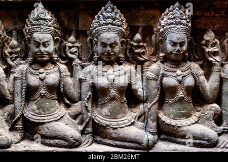 La terrasse du Roi Leper (bas reliefs), Angkor Thom, Siem Reap, Cambodge. Banque D'Images