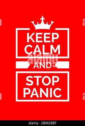 Affiche de motivation. Restez calme et arrêtez la panique. Fond rouge. Conception d'impression. Illustration de Vecteur