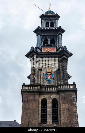 Clocher de l'église Westerkerk (occidentale) située dans le centre d'Amsterdam, pays-Bas Banque D'Images