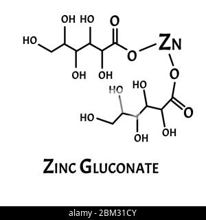 Le gluconate de zinc est une formule chimique moléculaire. Infographies du zinc. Illustration vectorielle sur un arrière-plan isolé. Illustration de Vecteur