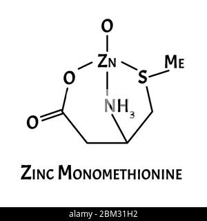 La monométhionine de zinc est une formule chimique moléculaire. Infographies du zinc. Illustration vectorielle sur un arrière-plan isolé. Illustration de Vecteur