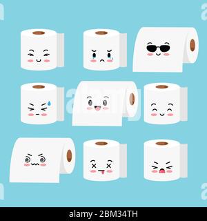 Adorable rouleau de papier toilette vecteur emoji ensemble isolé sur fond blanc. Illustration de Vecteur