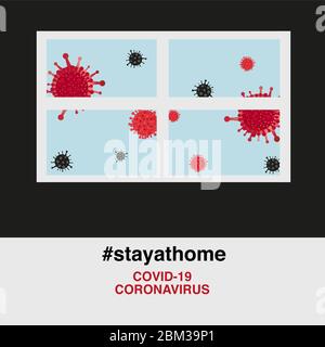 texte « stay at home » avec arrière-plan de la fenêtre et du mode home Illustration de Vecteur