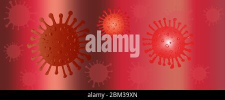 Arrière-plan de la bannière rouge du vecteur d'infection du virus Corona. Virus de corona virus microbe dessiné à la main vecteur Illustration de Vecteur