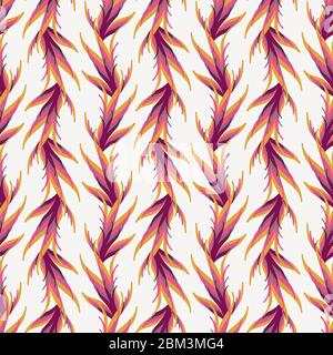 motif de rayures vectorielles sans couture feuilles jaunes roses Illustration de Vecteur