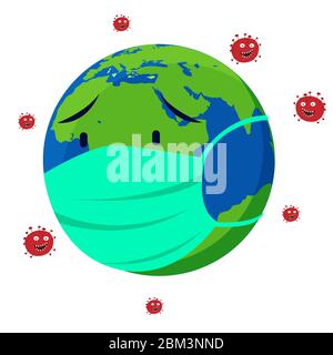 Un masque médical protège contre la propagation du coronavirus covid-19, terre dans le masque médical vert concept de vecteur de quarantaine du coronavirus Illustration de Vecteur