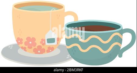 illustration du vecteur de temps de café, tasses de thé de café thé thé de boisson fraîche Illustration de Vecteur
