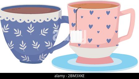 illustration du vecteur de temps de café, tasses de thé de café thé thé de boisson fraîche Illustration de Vecteur