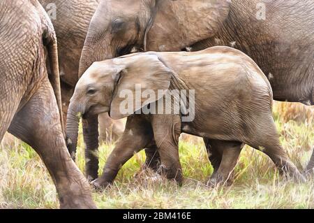 L'éléphant d'Afrique la peinture colorée ressemble à l'image, Loxodonta africana, Tanzanie, Afrique de l'est Banque D'Images