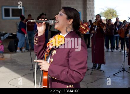 Kyle, Texas, États-Unis, novembre 2011 : des membres de Mariachi Nueva Generacion de l'université d'État du Texas se sont produits lors d'une célébration « Day of the Dead » ou Dia de Los Muertos. Le jour des morts est une fête nationale mexicaine et se concentre sur les rassemblements de famille et d'amis pour prier pour un être cher parti. ©Bob Daemmrich Banque D'Images