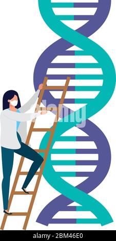 médecin femelle avec une icône isolée de structure d'adn Illustration de Vecteur